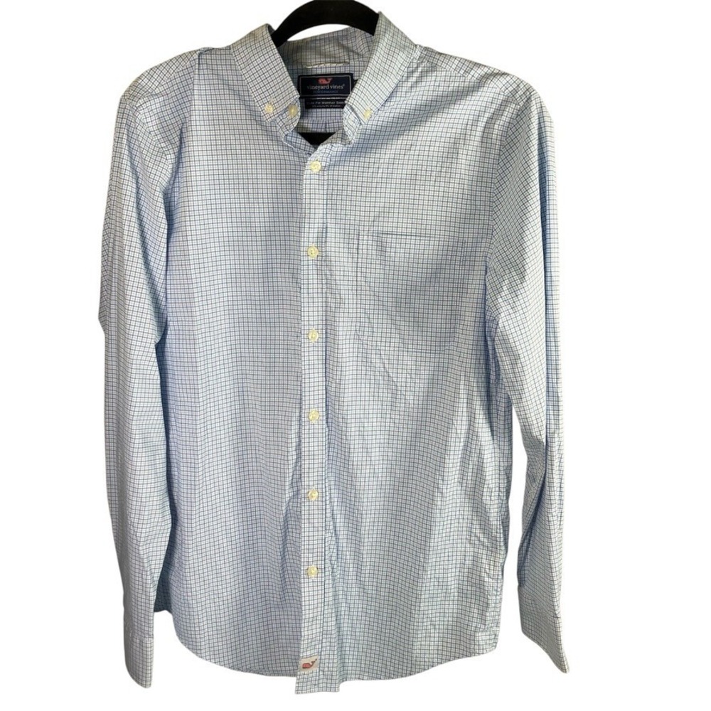 Vineyard Vines Mens Performance Murray Shirt Small‎ Slim Fit Blue Check Preppy